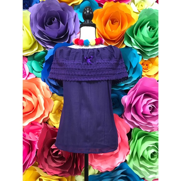 Mexican Blouse Only handmade and embroidered white flowers coco theme party - Picture 2 of 4